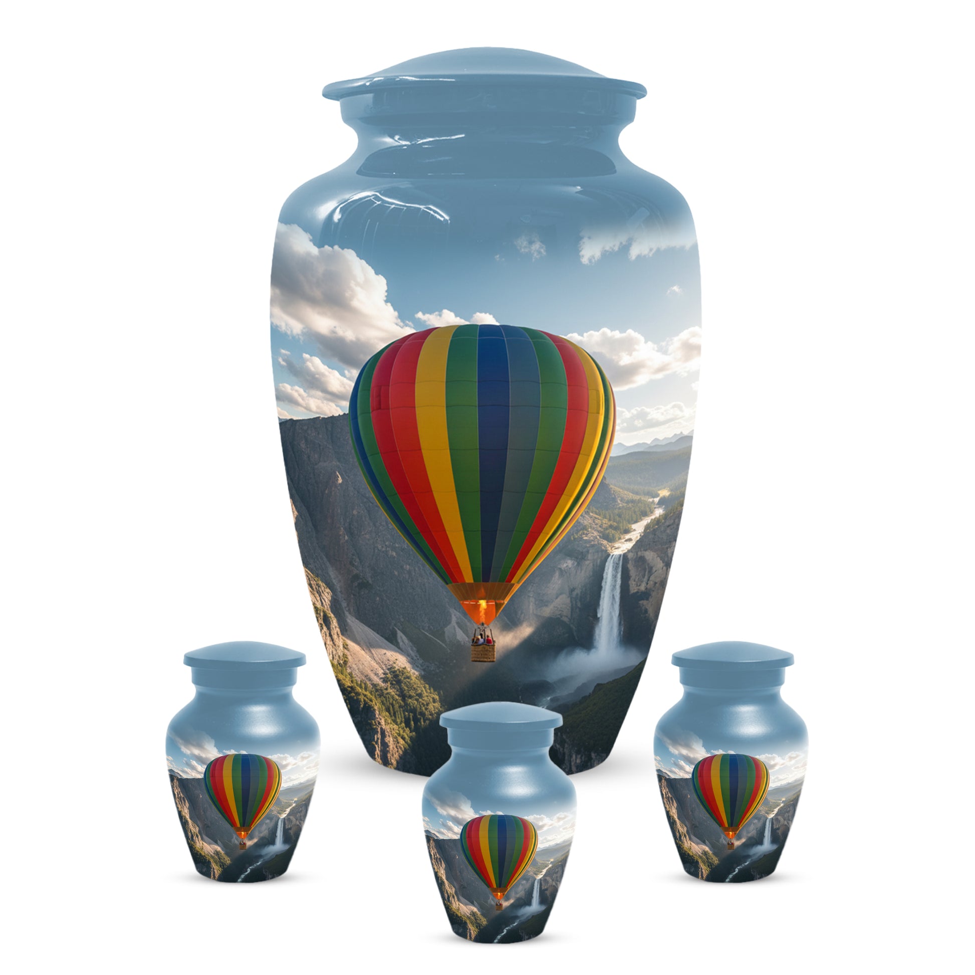 Hot Air Balloon Cremation Urn for Adult Ashes | Scenic Mountain & Waterfall Memorial Adult Urn