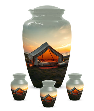Camping Memorial Urn for Ashes – Personalized Sunset Glamping Cremation Urn for Mom& Dad