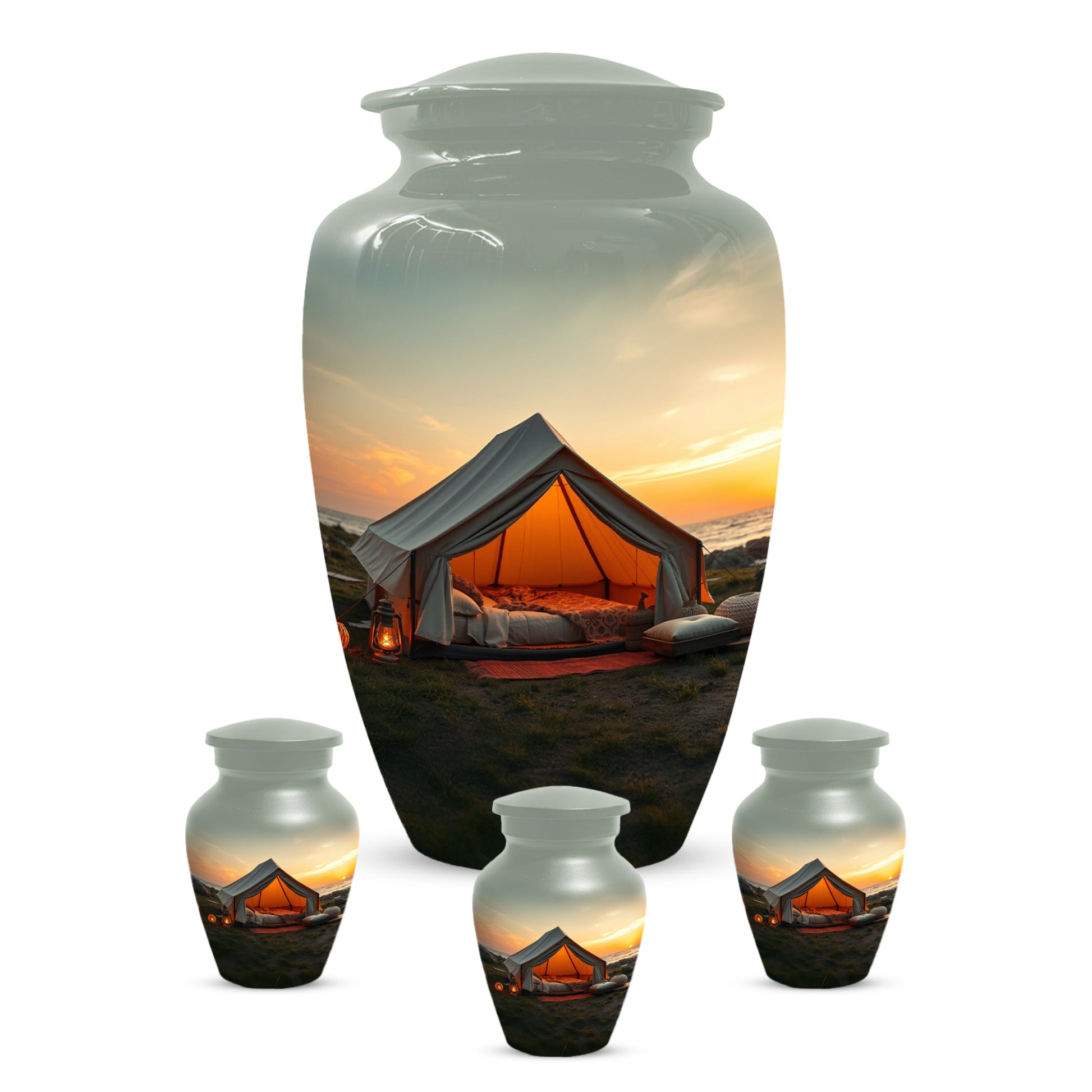 Camping Memorial Urn for Ashes – Personalized Sunset Glamping Cremation Urn for Mom& Dad