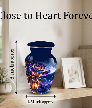 Owl Cremation Urn for Adult Ashes, Colorful Owl Under Moonlight Adult Urn for Human Ashes