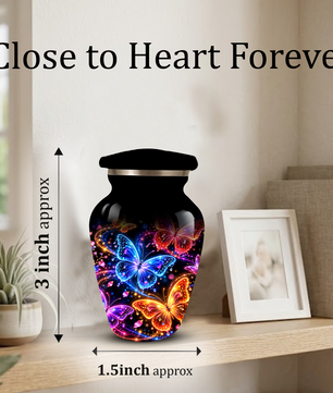 Personalized Butterfly Adult Cremation Urn for Ashes, Colorful Butterfly Memorial Urn, Black Cremation Urn