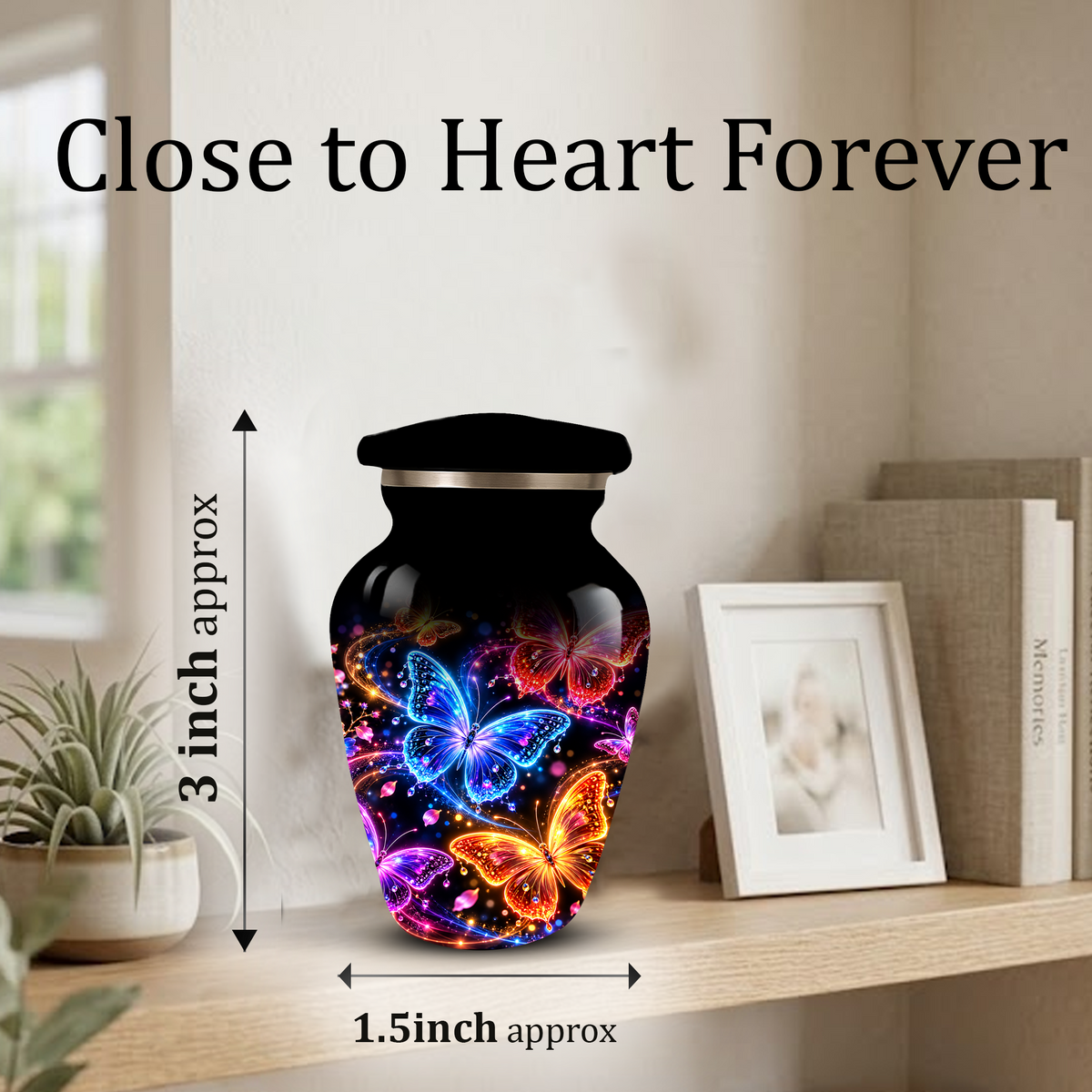 Personalized Butterfly Adult Cremation Urn for Ashes, Colorful Butterfly Memorial Urn, Black Cremation Urn