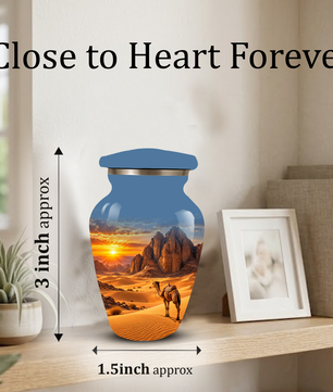 Adult Cremation Urn for Ashes, Personalized Desert Camel Aluminum Urn, Sunset Mountain Memorial Urn