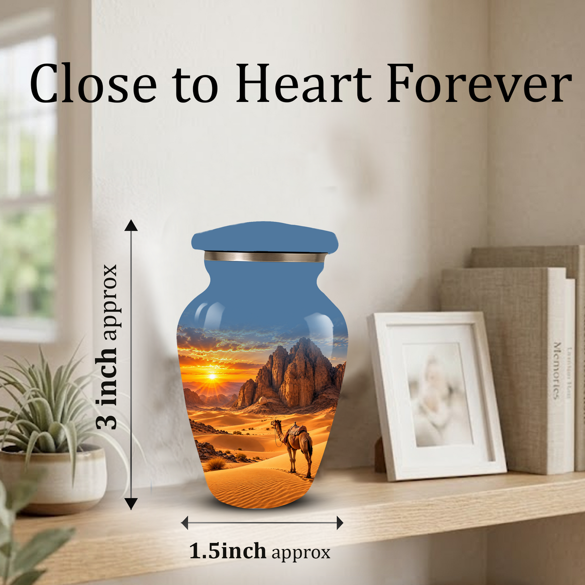 Adult Cremation Urn for Ashes, Personalized Desert Camel Aluminum Urn, Sunset Mountain Memorial Urn
