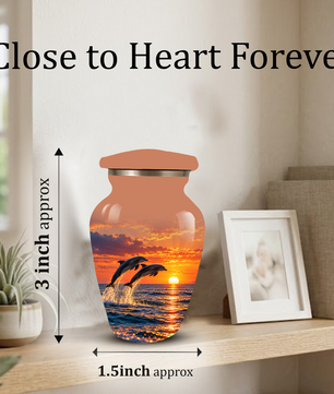 Dolphin Cremation Urn for Ashes, Ocean Sunset Design, Custom Adult Urn for Loved Ones