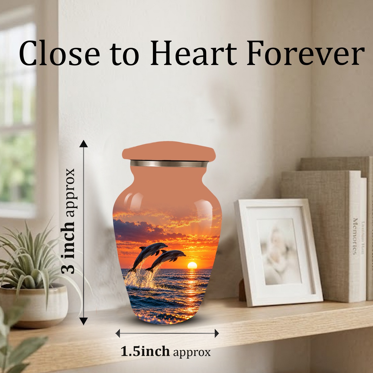 Dolphin Cremation Urn for Ashes, Ocean Sunset Design, Custom Adult Urn for Loved Ones