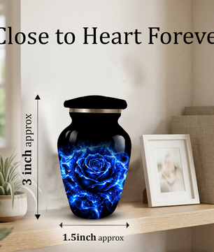 Blue Rose Cremation Urn for Ashes | Personalized Memorial Urn for Human Ashes | Handmade Aluminum Adult Urn