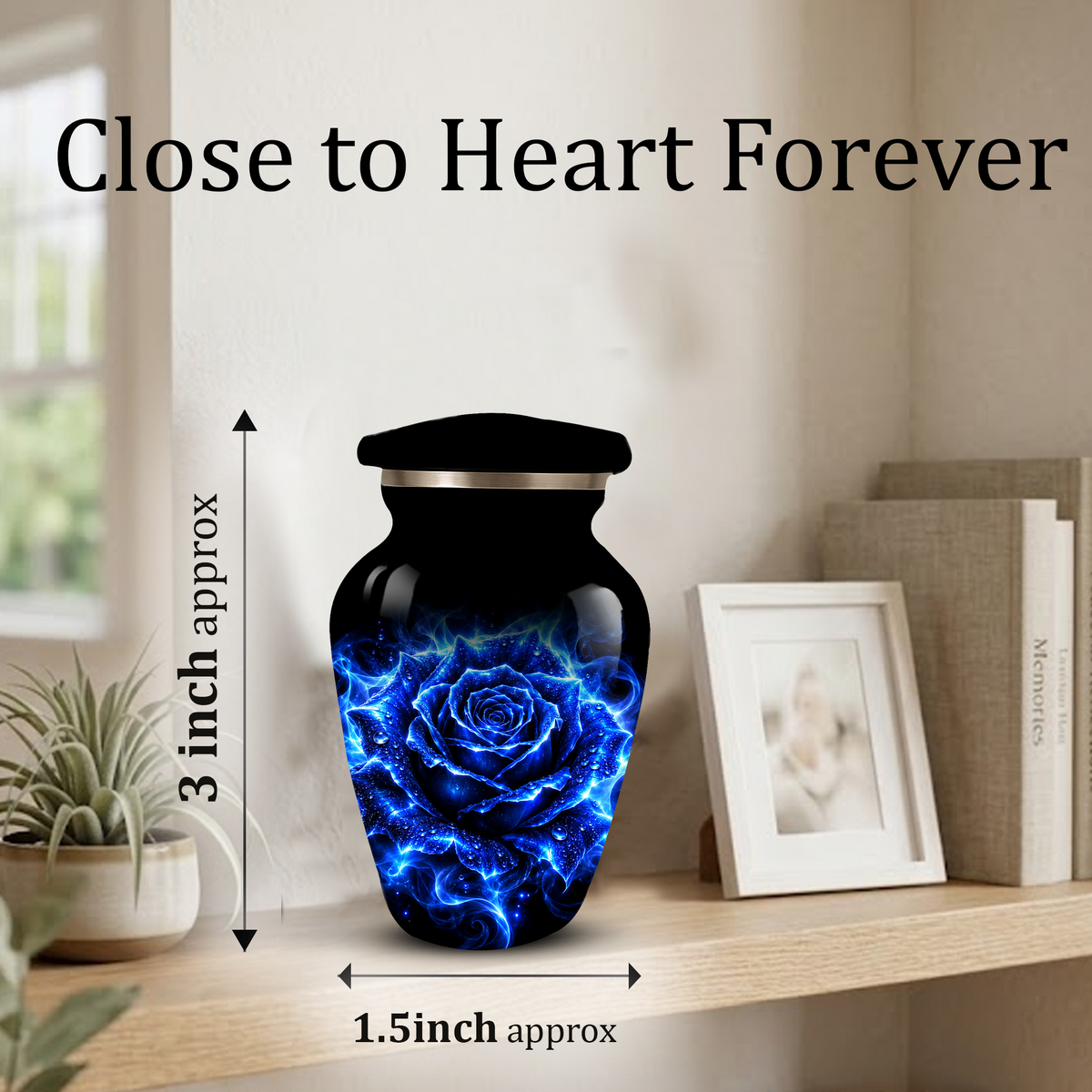Blue Rose Cremation Urn for Ashes | Personalized Memorial Urn for Human Ashes | Handmade Aluminum Adult Urn