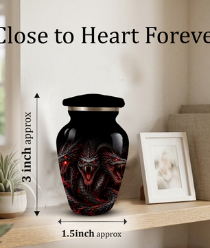 Three-Headed Dragon Cremation Urn – Black & Red Dragon Adult Memorial Urn for Ashes