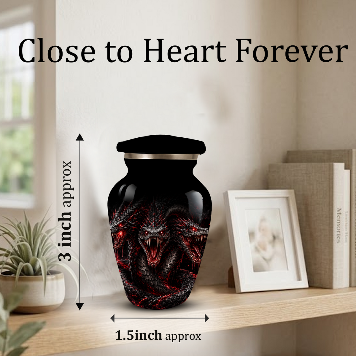 Three-Headed Dragon Cremation Urn – Black & Red Dragon Adult Memorial Urn for Ashes
