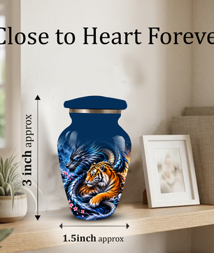 Blue Dragon and Tiger Cremation Urn for Adult Ashes, Fantasy Animal Memorial Urn