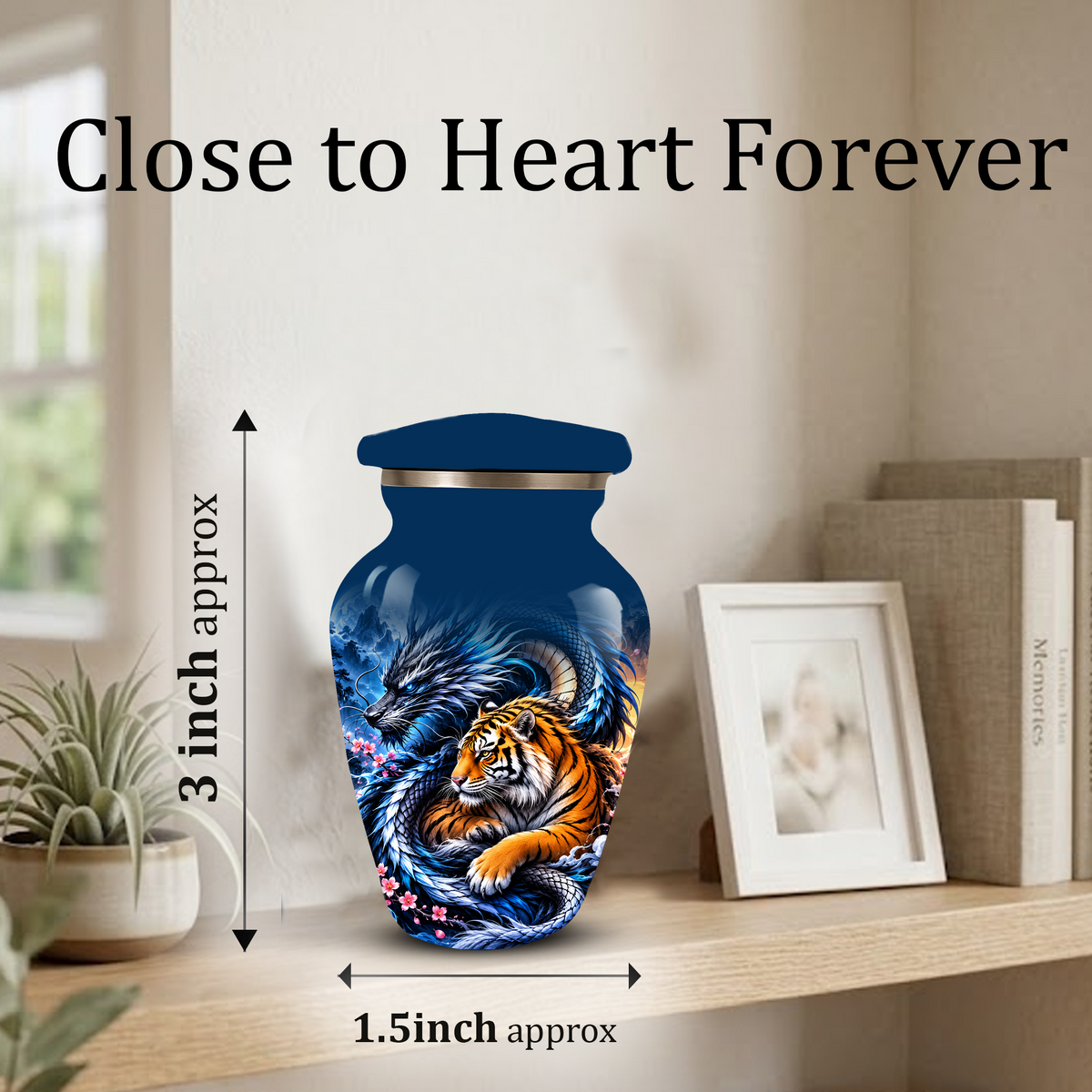 Blue Dragon and Tiger Cremation Urn for Adult Ashes, Fantasy Animal Memorial Urn