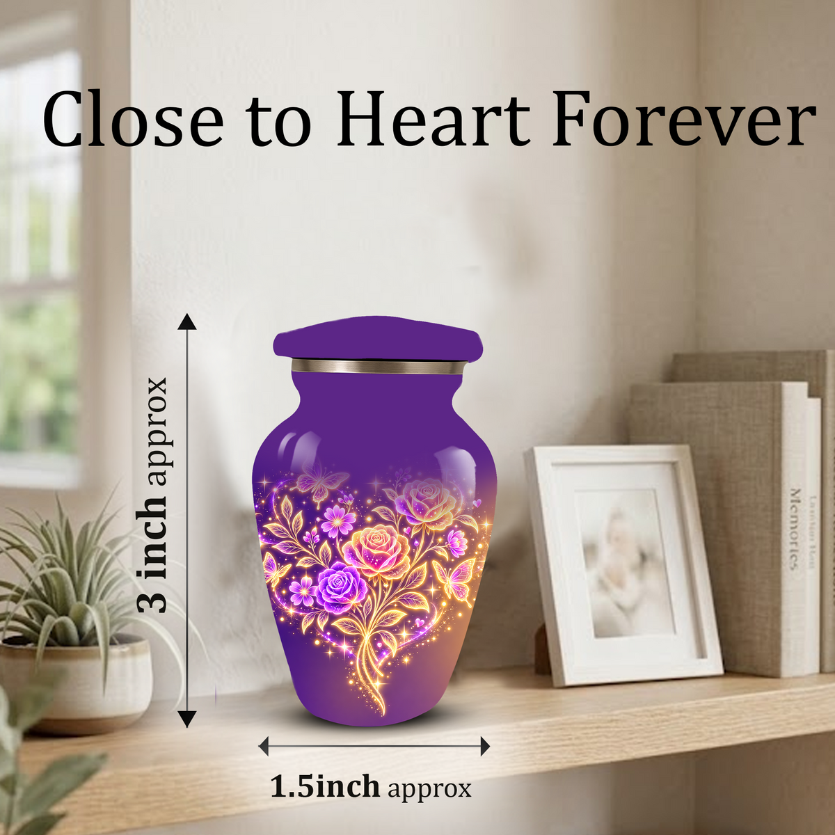 Purple Rose & Butterfly Cremation Urn for Ashes | Personalized Floral Memorial Urn | Handmade Adult Urn for Human Ashes