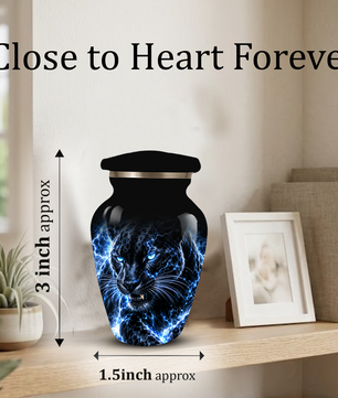 Personalized Adult Cremation Urn for Ashes, Custom Black Panther Memorial Urn, Blue Lightning Fantasy Animal Artwork
