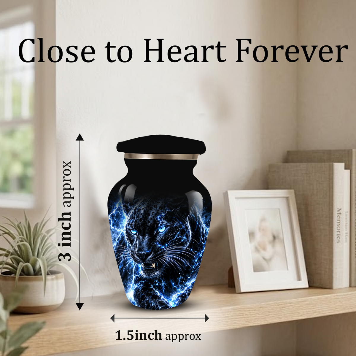 Personalized Adult Cremation Urn for Ashes, Custom Black Panther Memorial Urn, Blue Lightning Fantasy Animal Artwork