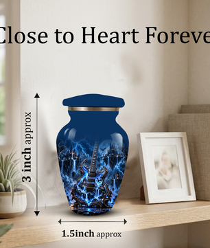 Gothic Electric Guitar Cremation Urn for Ashes, Blue Fantasy Musician Urn, Custom Guitar Urn