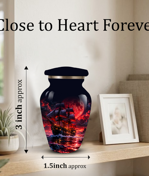 Personalized Adult Cremation Urn for Ashes, Custom Pirate Ship Red Moon Memorial Urn, Nautical Cremation Urn