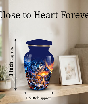 Personalized Wolf and Deer Adult Cremation Urn for Ashes, Wildlife Memorial Urn