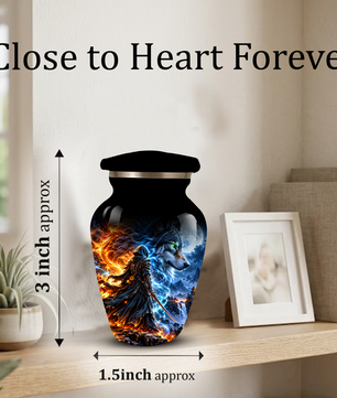 Personalized Adult Cremation Urn for Ashes, Fire and Ice Wolf Warrior Memorial Urn, Custom Aluminum Urn