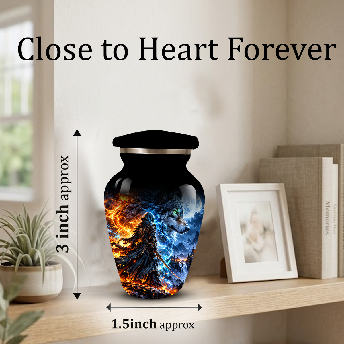 Personalized Adult Cremation Urn for Ashes, Fire and Ice Wolf Warrior Memorial Urn, Custom Aluminum Urn
