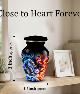 Blue Dragon and Phoenix Cremation Urn for Adult Ashes, Fantasy Bird Memorial Urn