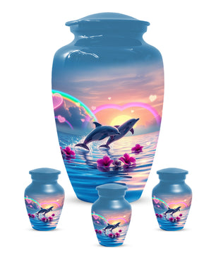 Dolphin Urn for Ashes - Personalized Ocean Sunset Memorial for Mom | Rainbow Cremation Urns for Mother