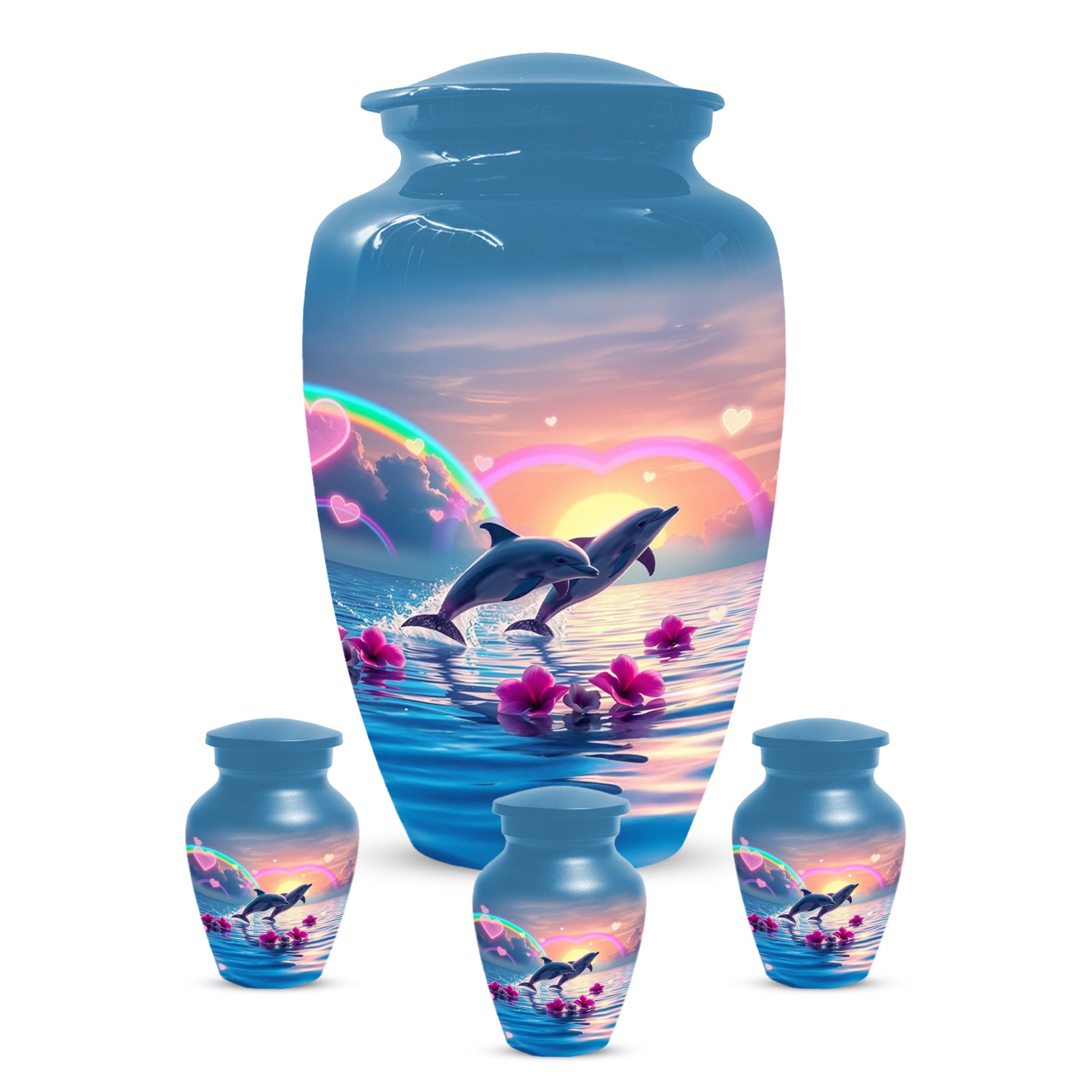 Dolphin Urn for Ashes - Personalized Ocean Sunset Memorial for Mom | Rainbow Cremation Urns for Mother