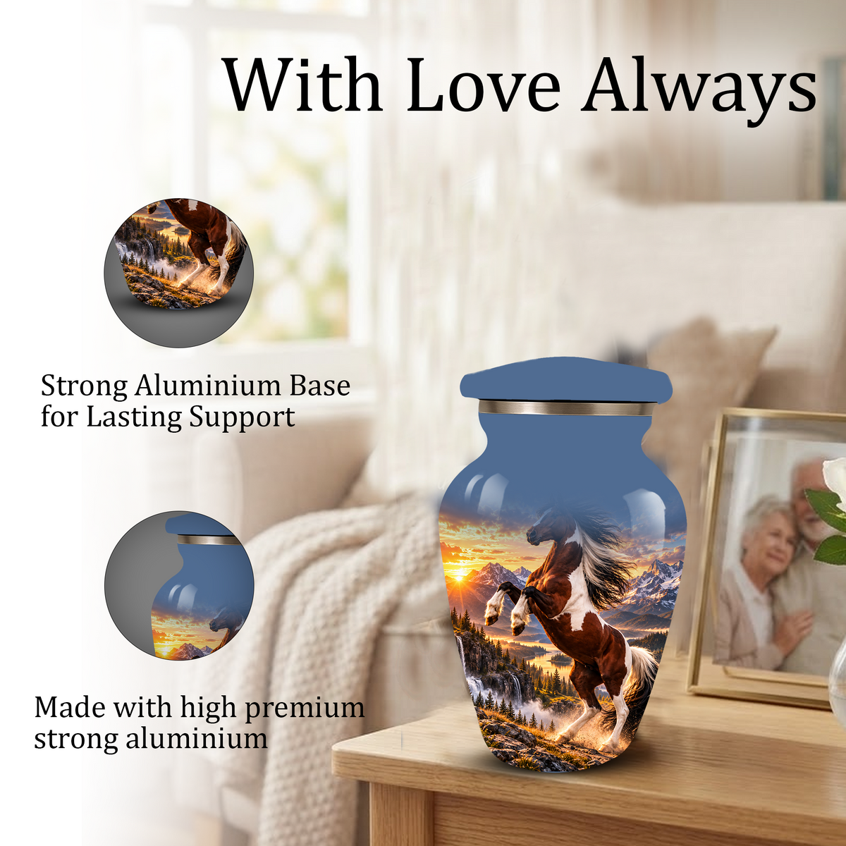 Horse Cremation Urn for Ashes, Rearing Horse Sunset Design, Custom Horse Lover Pet Memorial Urn