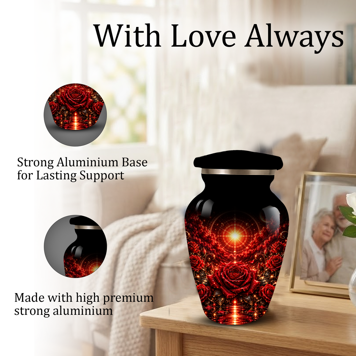 Red Rose Cremation Urn – Elegant Adult Memorial Urn for Ashes with Celestial Rose Design