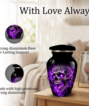 Adult Cremation Urn – Purple Skull & Flames Memorial Urn for Adult Ashes