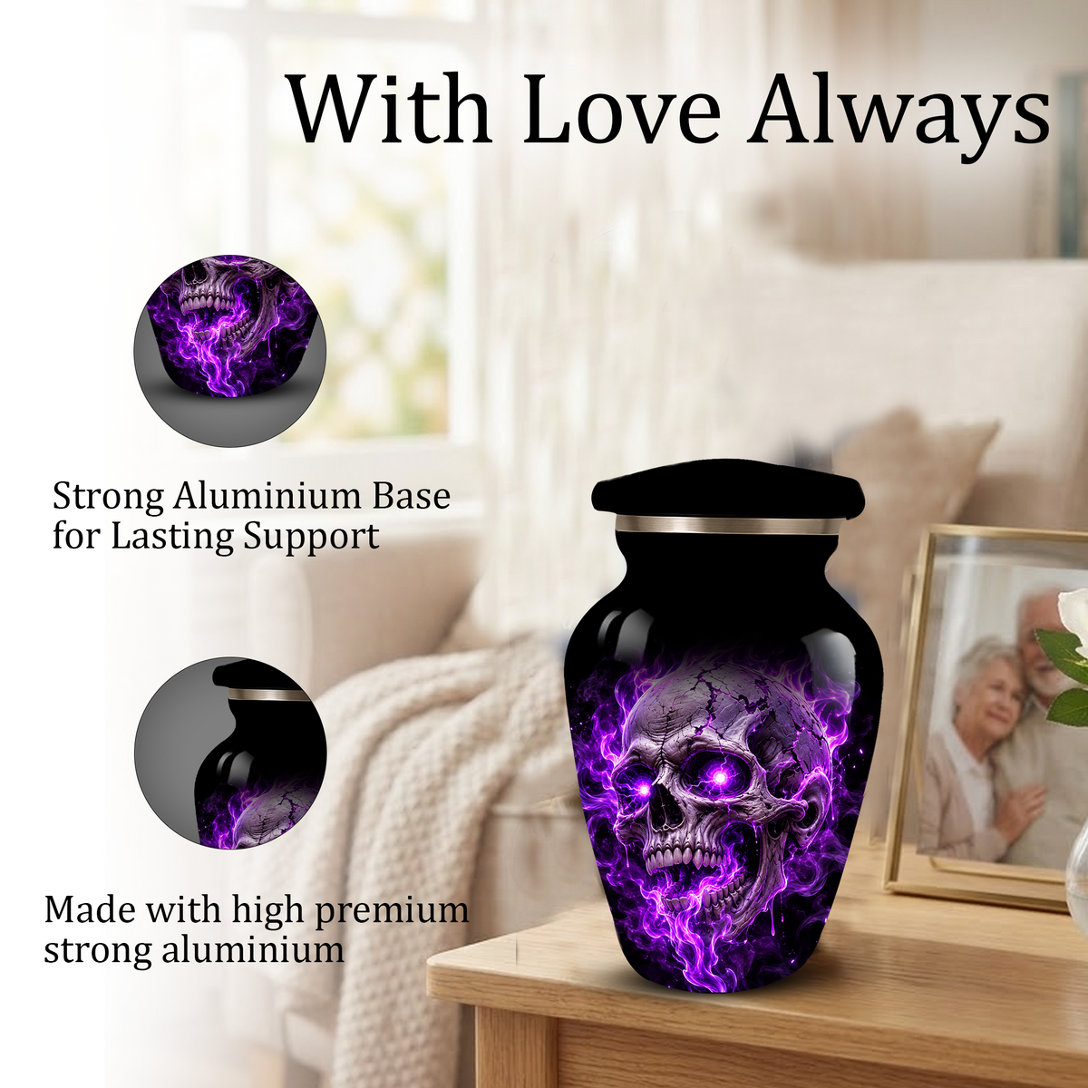 Adult Cremation Urn – Purple Skull & Flames Memorial Urn for Adult Ashes