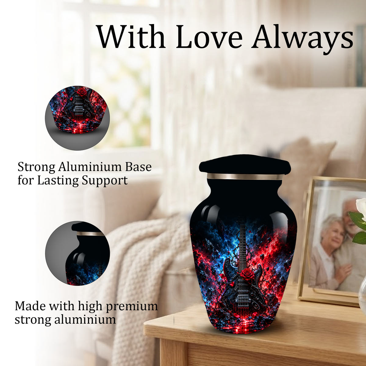 Personalized Electric Guitar Cremation Urn for Ashes, Black Adult  Memorial Urn, Music Lover Tribute Urn