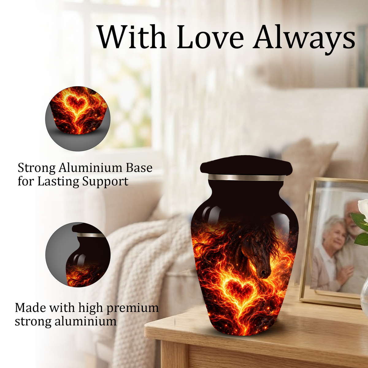 Personalized Horse Cremation Urn for Ashes, Fiery Horse Memorial Urn, Custom Equine Urn