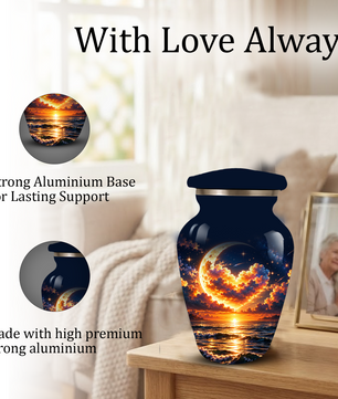 Personalized Adult Cremation Urn for Ashes, Golden Crescent Moon Ocean Memorial Urn, Custom Urn