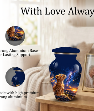 Personalized Cat Cremation Urn for Ashes, Galaxy Cat Adult Memorial Urn, Custom Pet Urn