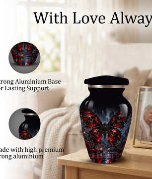 Gothic Butterfly Adult Urn for Ashes – Red & Black Skull Butterfly Cremation Urn for Adults