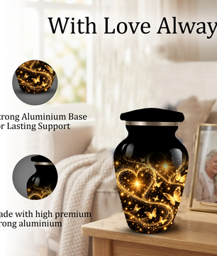 Personalized Adult Cremation Urn for Ashes, Golden Butterfly Heart Memorial Urn, Custom Adult Urn