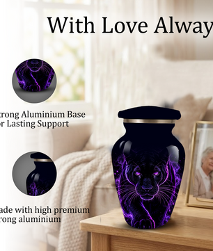 Black Panther Cremation Urn for Ashes | Personalized Panther Memorial Urn | Purple Panther Adult Urn