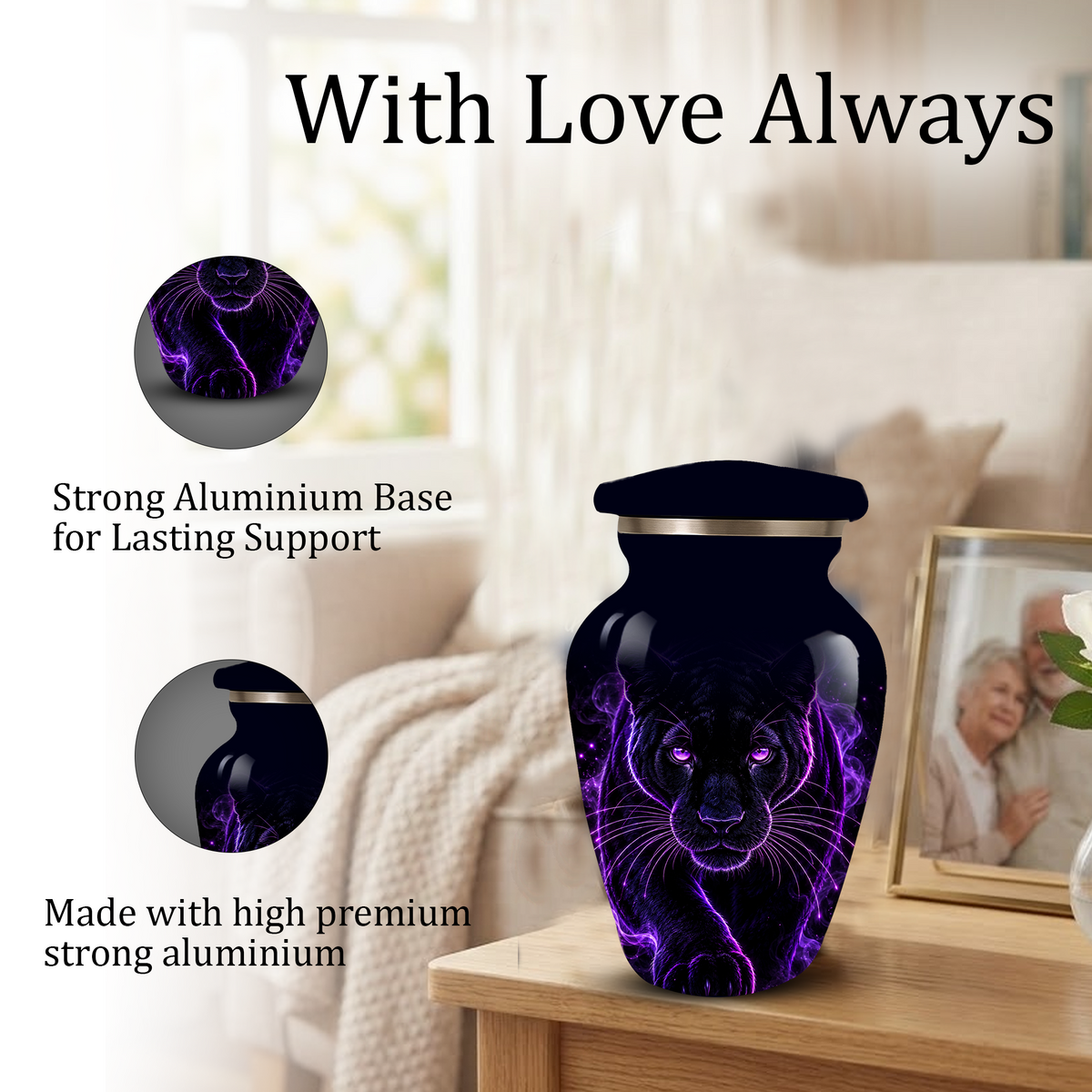 Black Panther Cremation Urn for Ashes | Personalized Panther Memorial Urn | Purple Panther Adult Urn