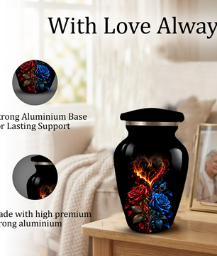 Red & Blue Rose Heart Cremation Urn for Ashes | Personalized Adult Memorial Urn