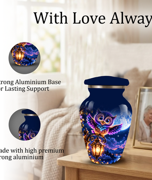 Owl Cremation Urn for Adult Ashes, Colorful Owl Under Moonlight Adult Urn for Human Ashes