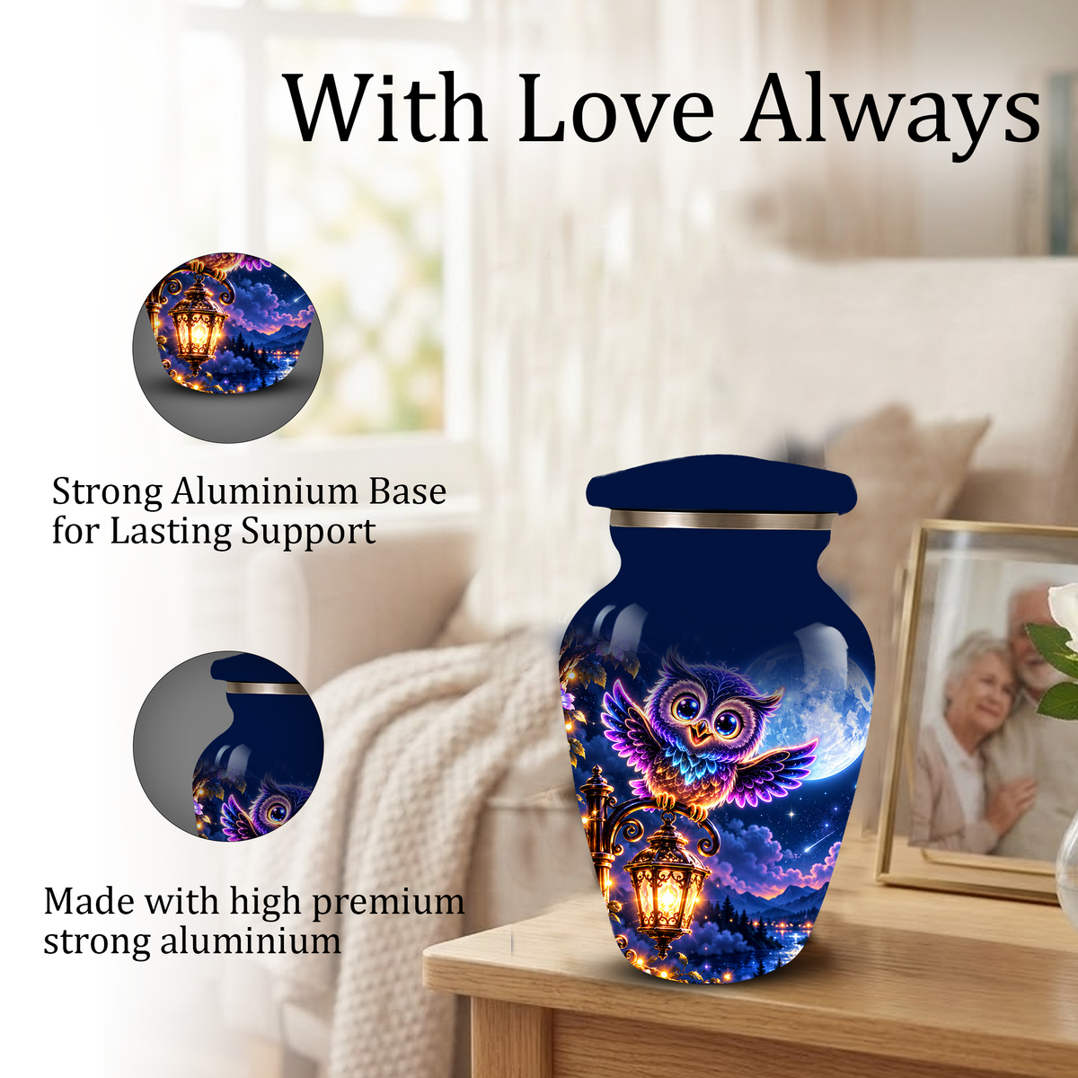 Owl Cremation Urn for Adult Ashes, Colorful Owl Under Moonlight Adult Urn for Human Ashes