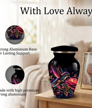 Hummingbird and Rose Cremation Urn for Adult Ashes – Personalized Aluminum Memorial Urn