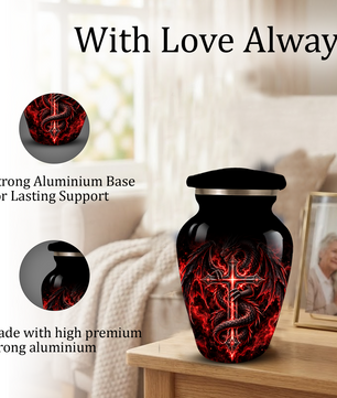 Red Dragon Cremation Urn – Dragon & Cross Adult Memorial Urn for Ashes
