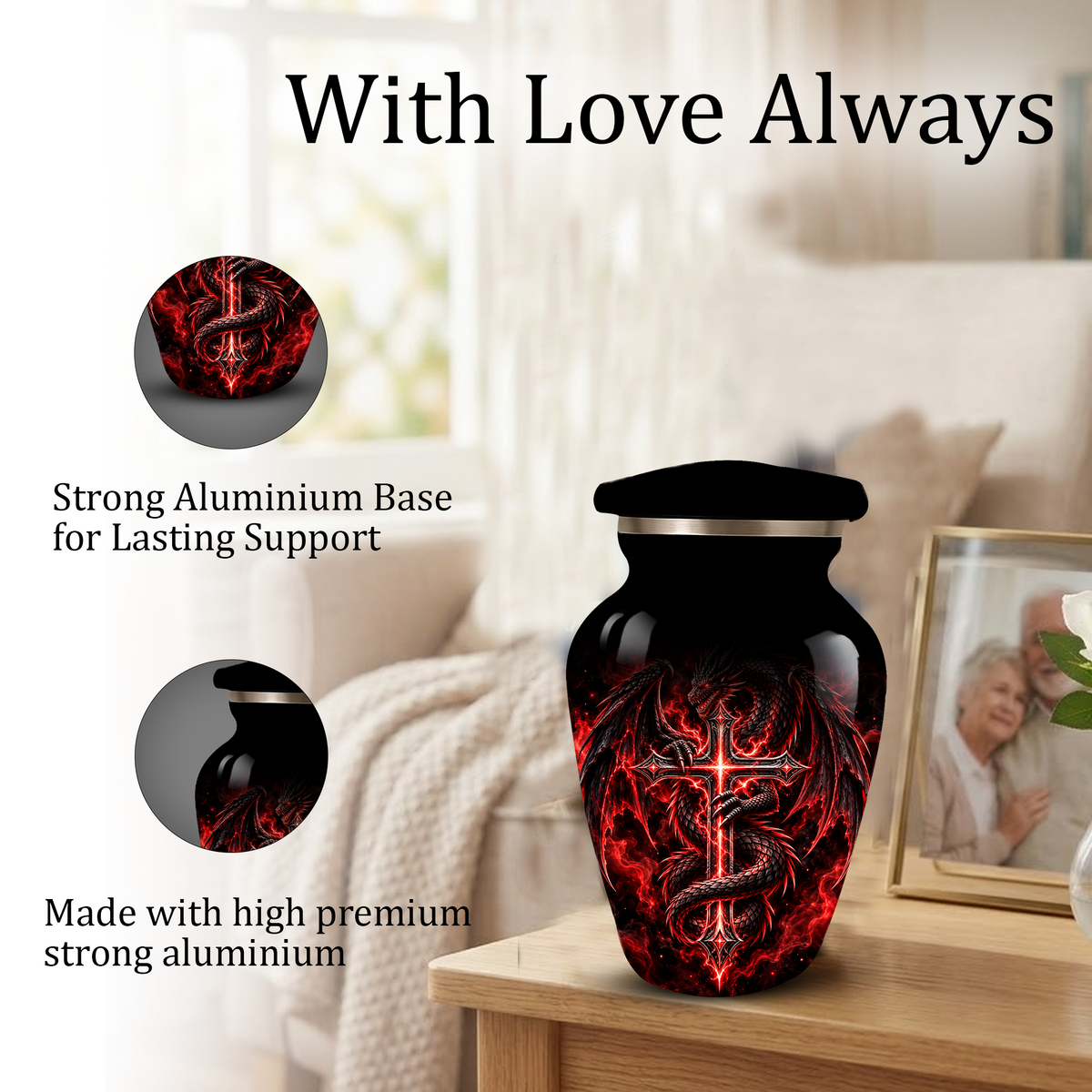 Red Dragon Cremation Urn – Dragon & Cross Adult Memorial Urn for Ashes