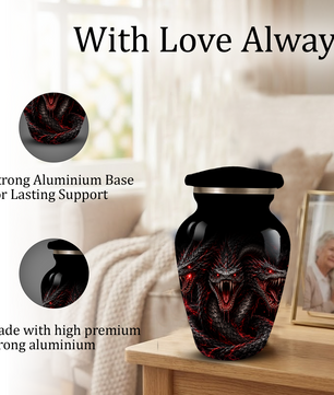 Three-Headed Dragon Cremation Urn – Black & Red Dragon Adult Memorial Urn for Ashes