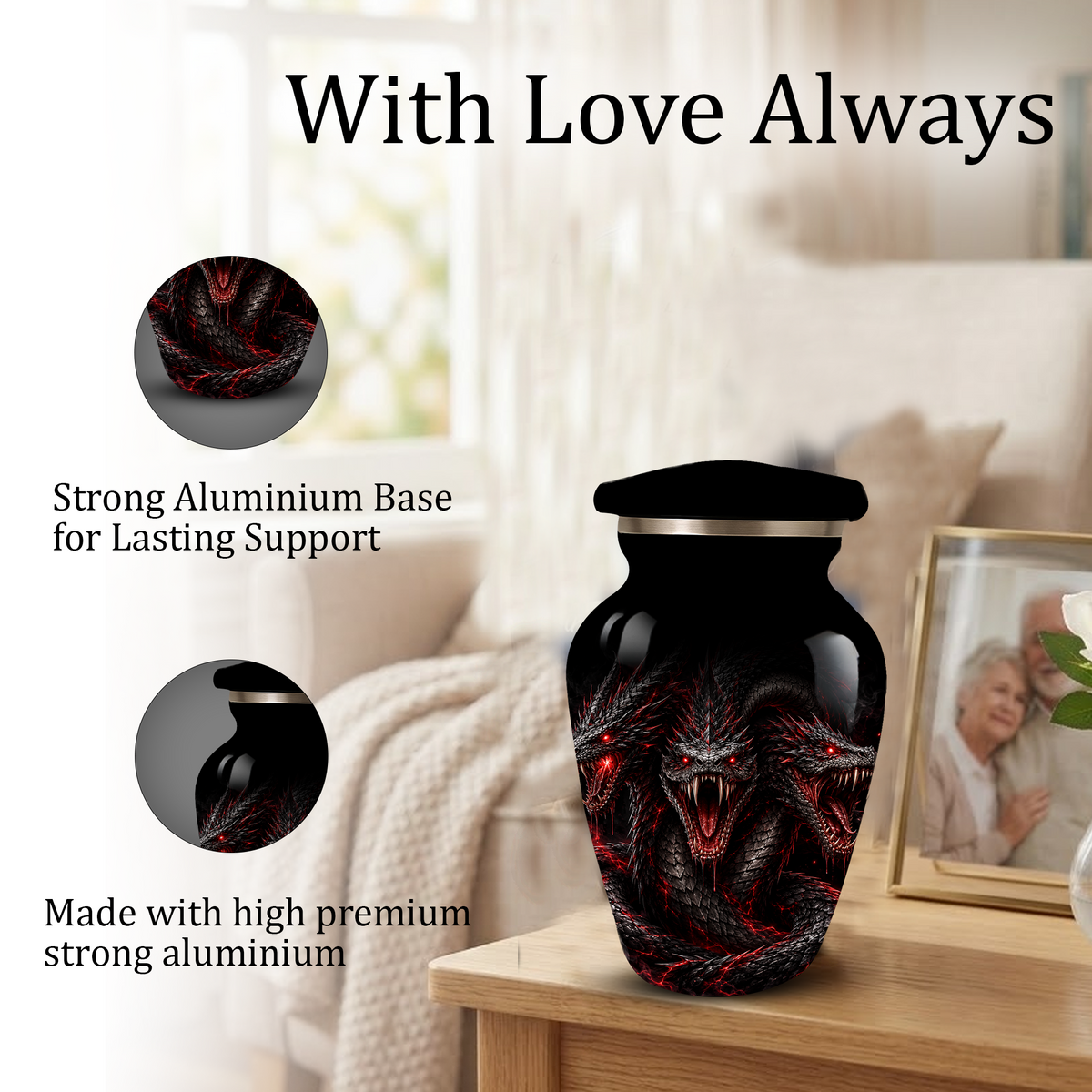 Three-Headed Dragon Cremation Urn – Black & Red Dragon Adult Memorial Urn for Ashes