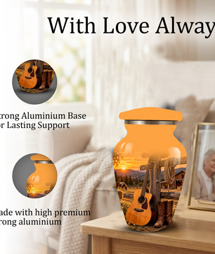 Personalized Cowboy Cremation Urn for Ashes, Country Music Guitar Design, Custom Adult Urn