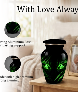 Adult Cremation Urn – Black Panther Green Eyes Memorial Urn for Adult Ashes