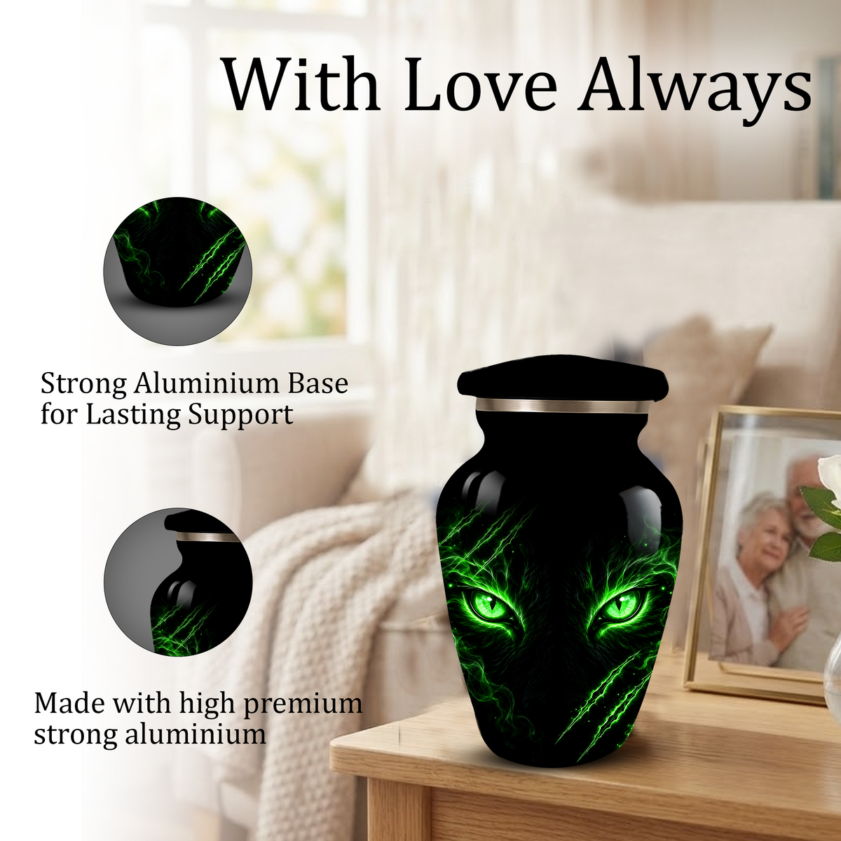 Adult Cremation Urn – Black Panther Green Eyes Memorial Urn for Adult Ashes